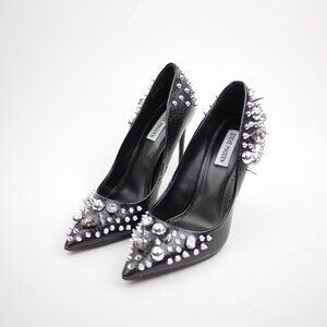 STEVE MADDEN Women's 10 Black stiletto high heels closed toe pump silver studded